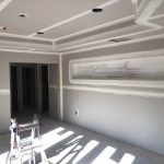Drywall hung and finishing underway